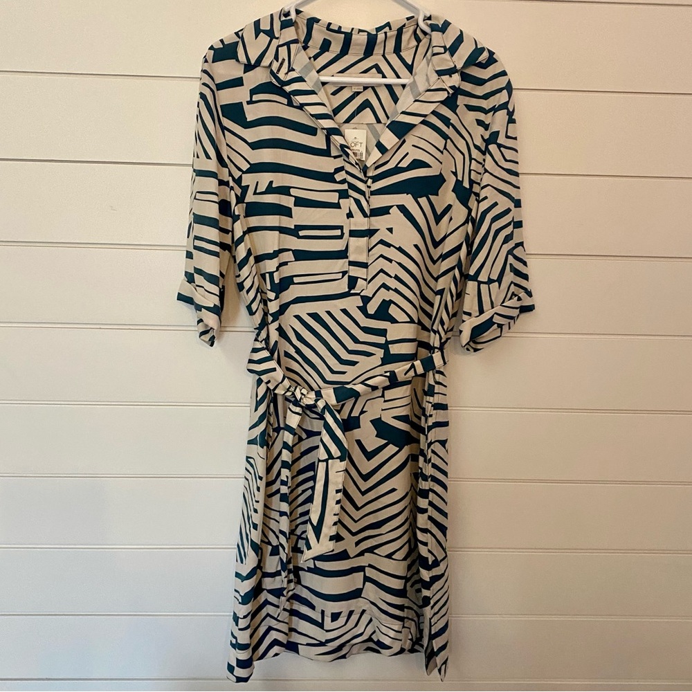 NWT Loft Teal & Off-White Shirtdress Removable Tie
